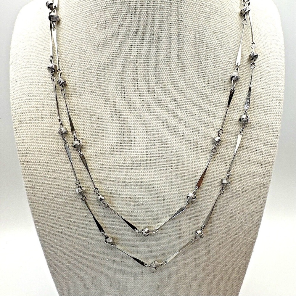 Vendome Silver Tone Long Station Necklace 18" Bars Shiny Knots Vintage Signed